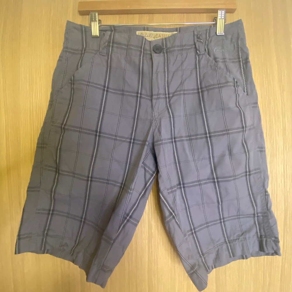 Cabela's Casuals Women 6 Shorts Blue Grey Plaid Cotton Outdoor Hiking 924840